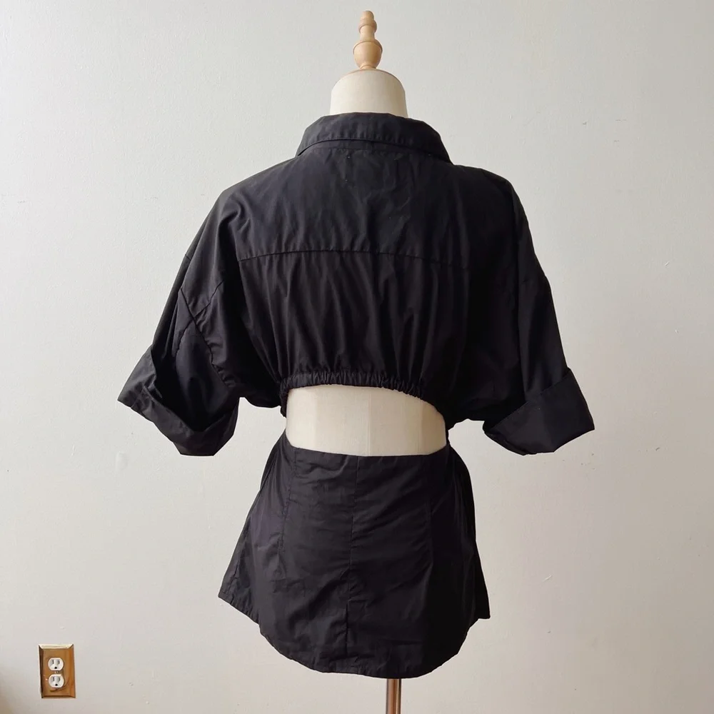 MODERN CITIZEN James Open Back Short Sleeve Black Button Down Shirt 1X - Picture 4 of 10